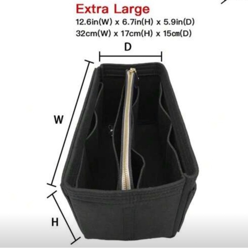 #36. 1pc Organizer Felt Insert with Zipper Bag Tote Shaper - Black Left - Picture 5 of 5